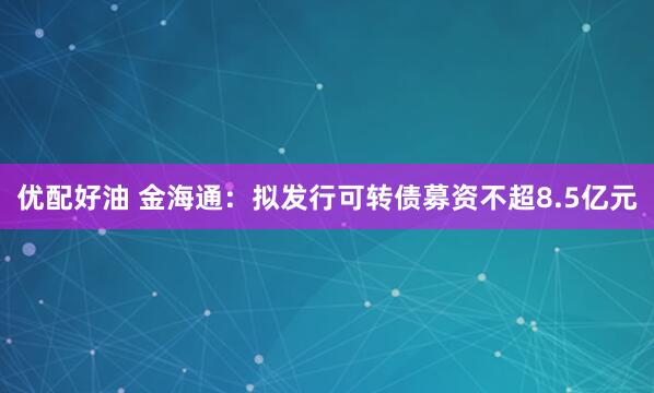 优配好油 金海通：拟发行可转债募资不超8.5亿元